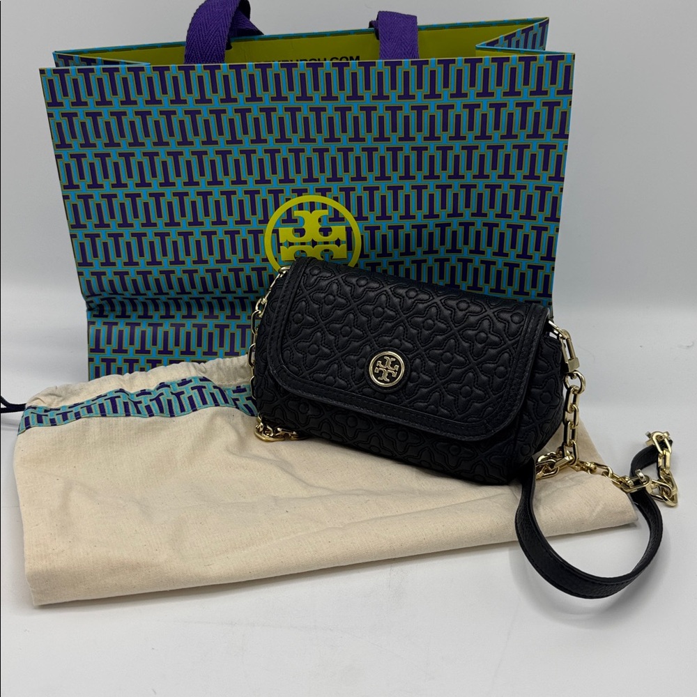 Tory Burch Bryant Quilted Black Crossbody Bag black leather